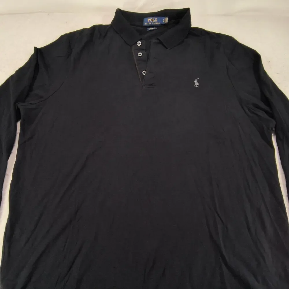 Polo Ralph Lauren Classic Fit Collared Long Sleeve Polo Shirt Mens Size L Black